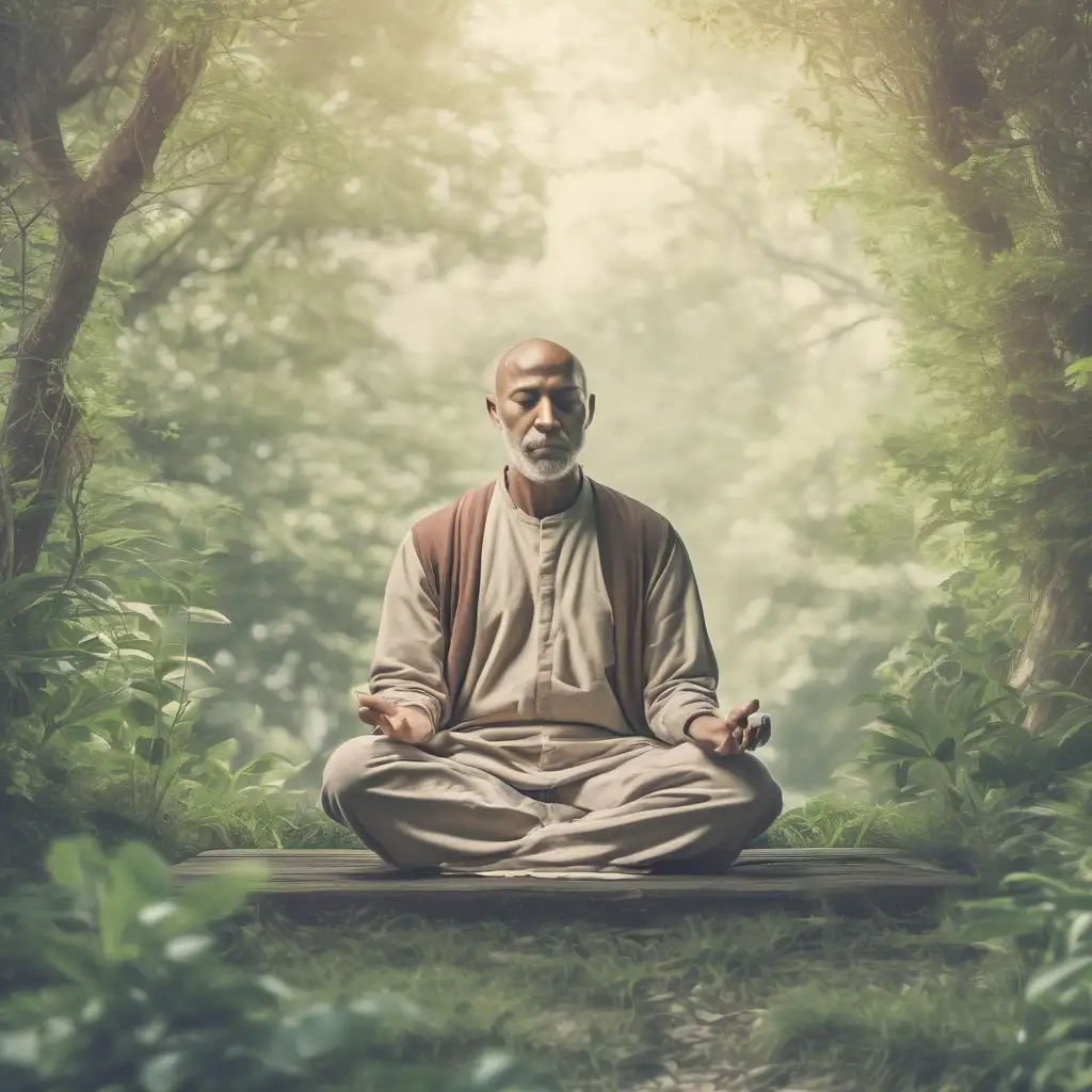 In the forest, an old man is meditating to improve his cognitive functioning.