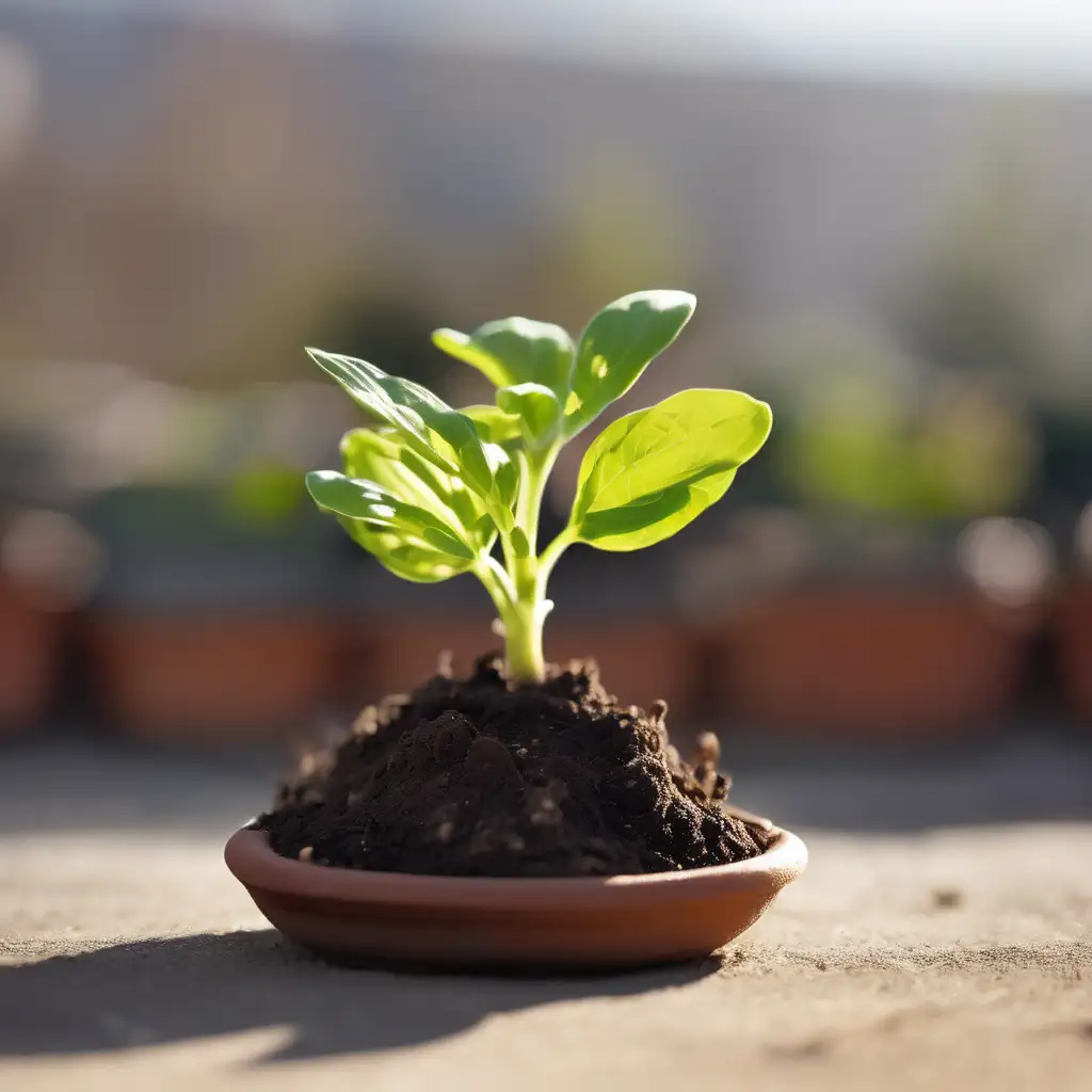 Young plant growing in a small terracotta pot with a blurred background embodying Japanese Zen secrets to beat procrastination.