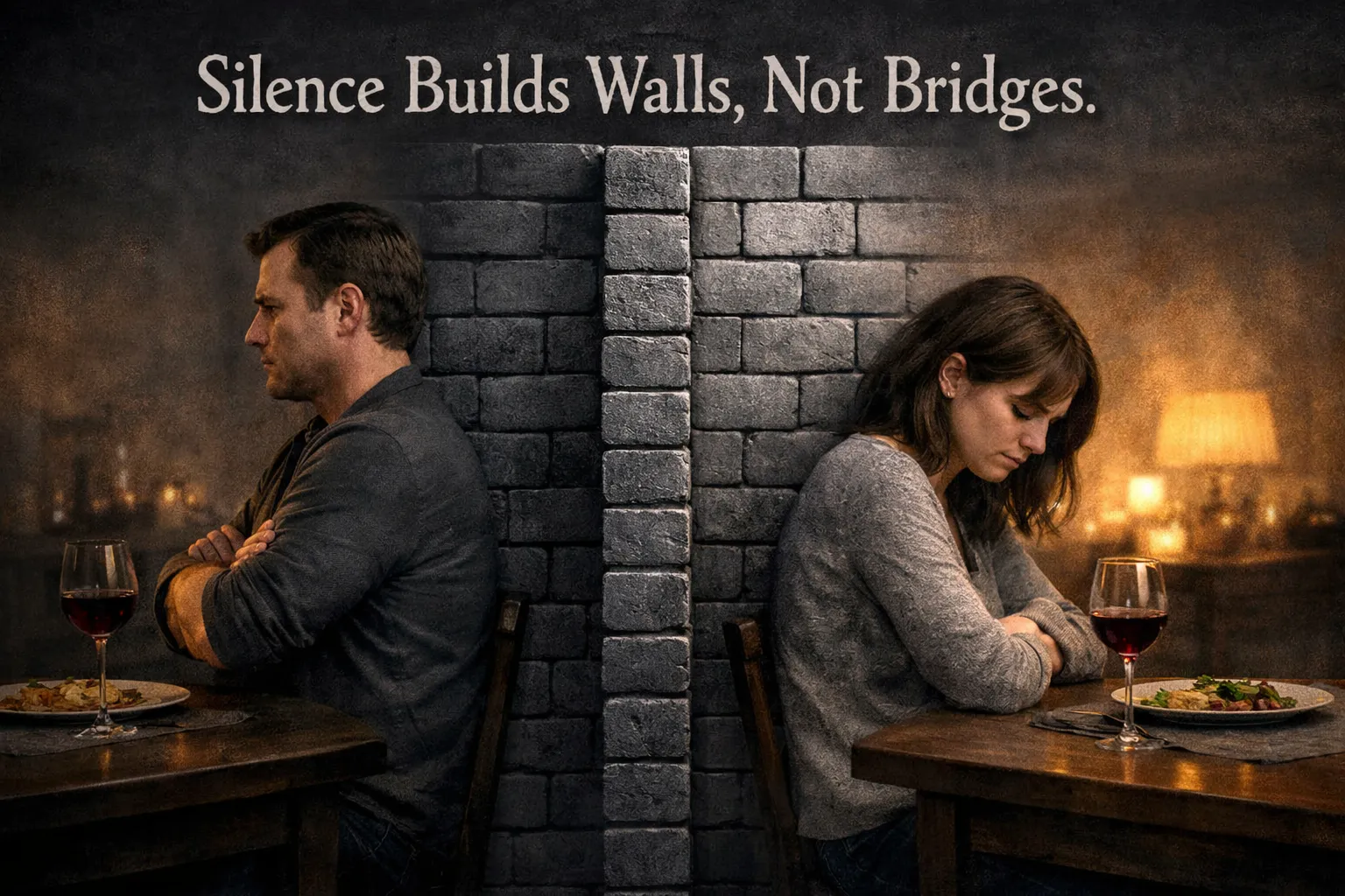 3 Toxic Relationship Habits That Block Emotional Intimacy 6 Write text in English only on all images. Don't write in Hindi. Landscape format (1536x1024) image illustrating 'The Silent Treatment' and e